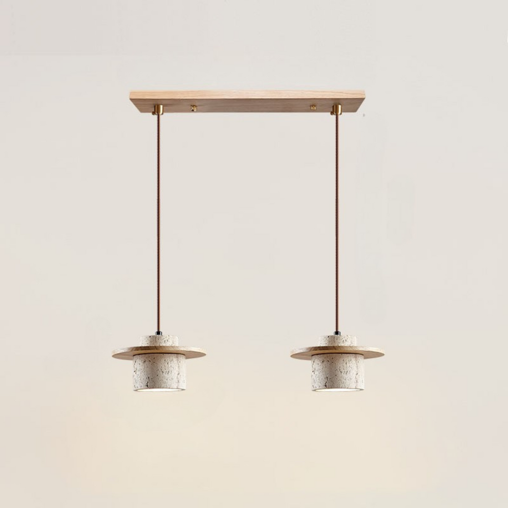 Travertine Pendant Light with Wooden Disc, 1 to 3 Lights