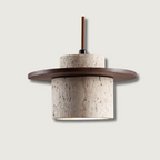 Travertine Pendant Light with Wooden Disc, 1 to 3 Lights