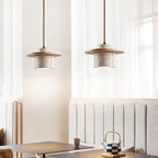 Travertine Pendant Light with Wooden Disc, 1 to 3 Lights