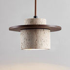 Travertine Pendant Light with Wooden Disc, 1 to 3 Lights