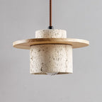 Travertine Pendant Light with Wooden Disc, 1 to 3 Lights