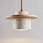 Travertine Pendant Light with Wooden Disc, 1 to 3 Lights