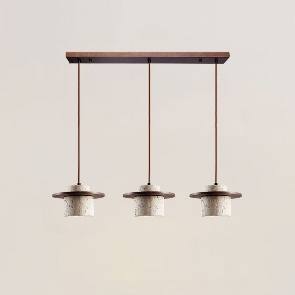 Travertine Pendant Light with Wooden Disc, 1 to 3 Lights