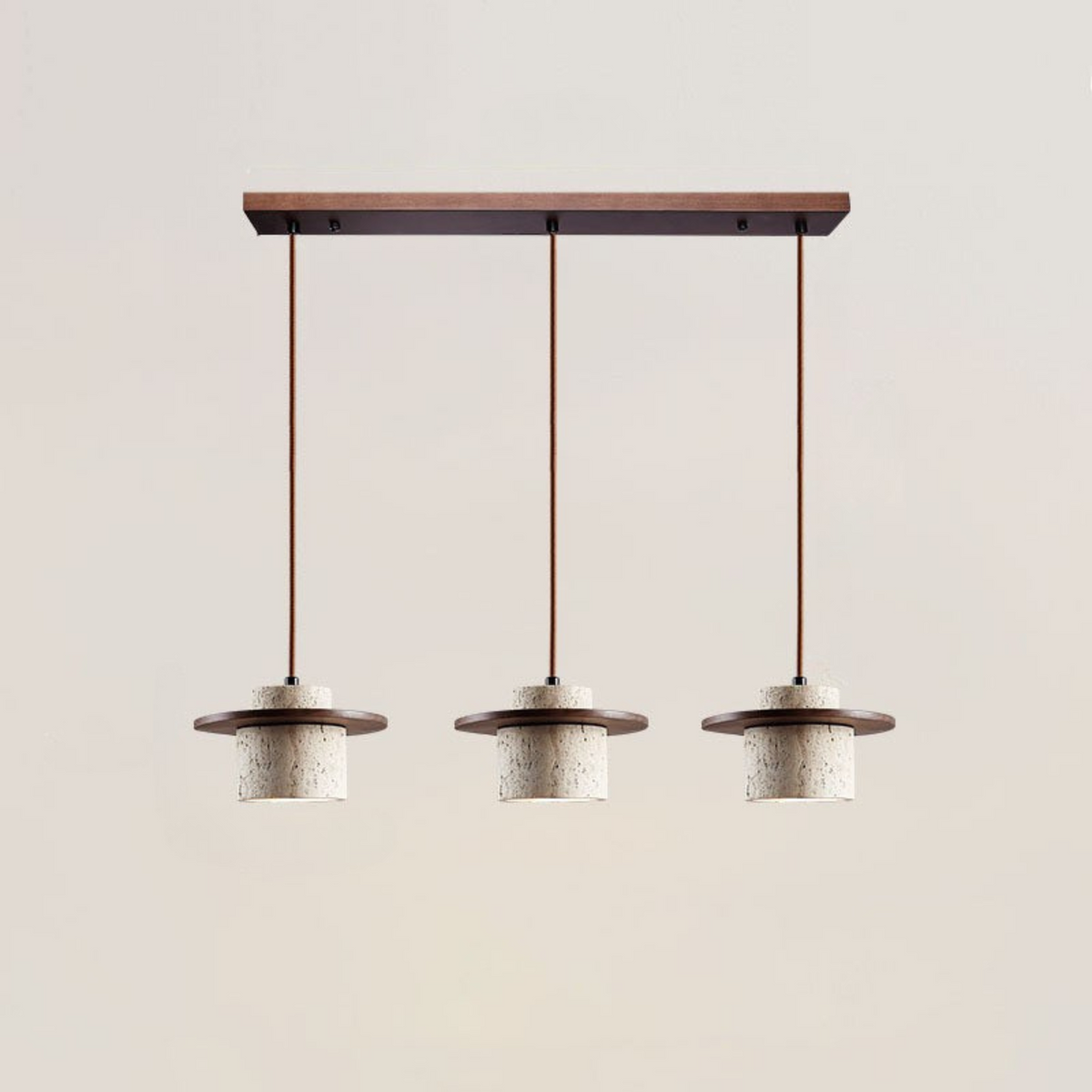 Travertine Pendant Light with Wooden Disc, 1 to 3 Lights