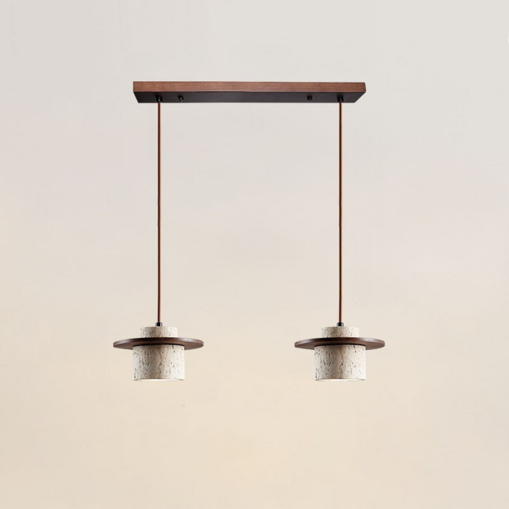 Travertine Pendant Light with Wooden Disc, 1 to 3 Lights