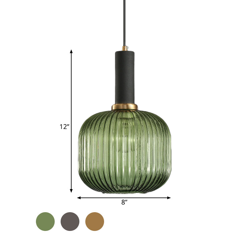 Ribbed Glass Pendant Light, Amber, Green or Grey, 3 Shapes