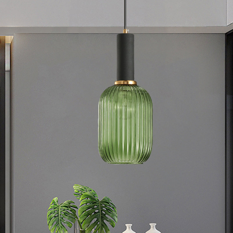 Ribbed Glass Pendant Light, Amber, Green or Grey, 3 Shapes