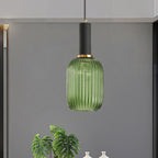 Ribbed Glass Pendant Light, Amber, Green or Grey, 3 Shapes