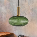 Ribbed Glass Pendant Light, Amber, Green or Grey, 3 Shapes