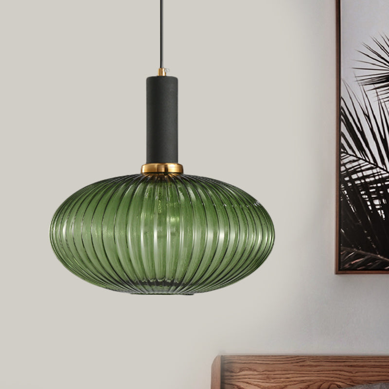 Ribbed Glass Pendant Light, Amber, Green or Grey, 3 Shapes