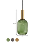 Ribbed Glass Pendant Light, Amber, Green or Grey, 3 Shapes