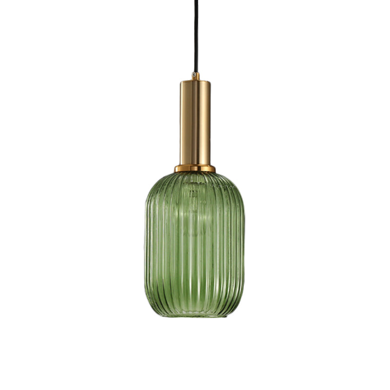 Ribbed Glass Pendant Light, Amber, Green or Grey, 3 Shapes