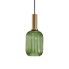 Ribbed Glass Pendant Light, Amber, Green or Grey, 3 Shapes