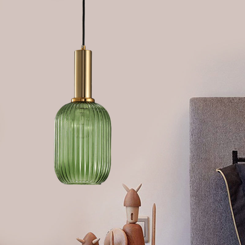 Ribbed Glass Pendant Light, Amber, Green or Grey, 3 Shapes