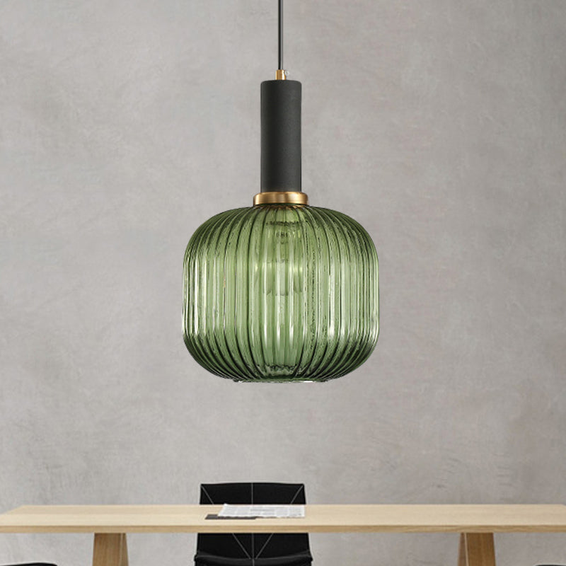 Ribbed Glass Pendant Light, Amber, Green or Grey, 3 Shapes