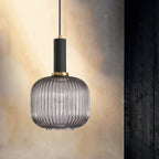 Ribbed Glass Pendant Light, Amber, Green or Grey, 3 Shapes