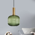Ribbed Glass Pendant Light, Amber, Green or Grey, 3 Shapes