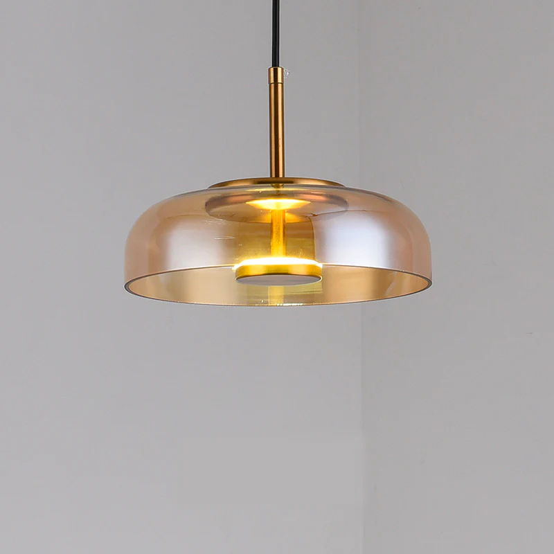 Modernist Dome Glass Pendant Light in Clear, Amber or Grey