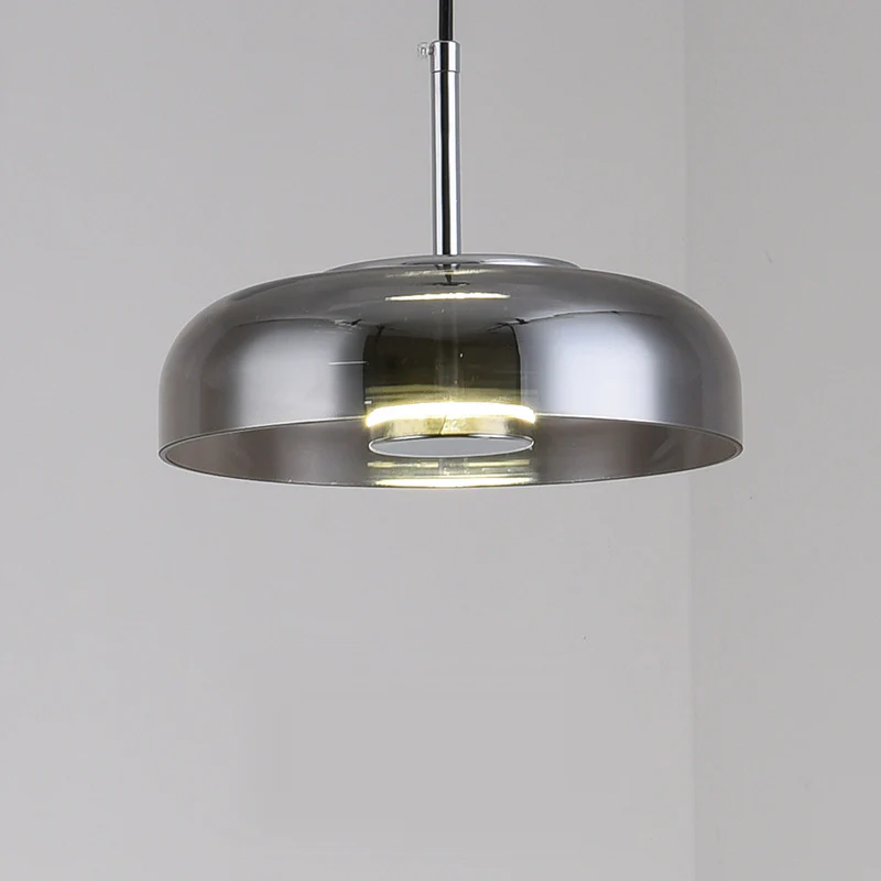 Modernist Dome Glass Pendant Light in Clear, Amber or Grey