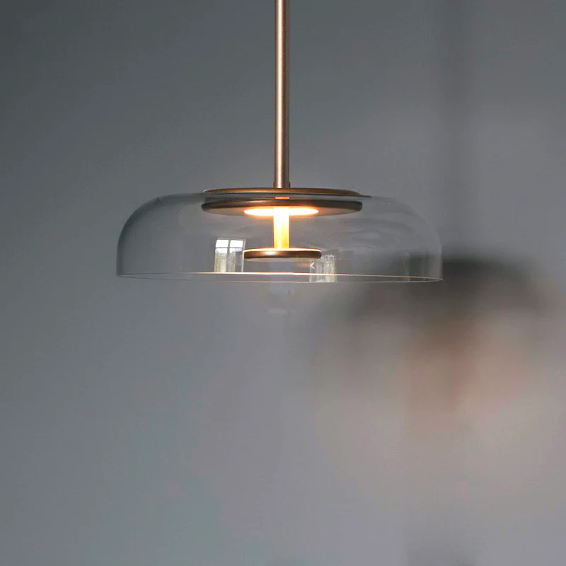 Modernist Dome Glass Pendant Light in Clear, Amber or Grey