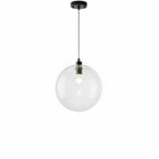 Clear Glass Globe Pendant Light in Matt Black, 20-30 cm