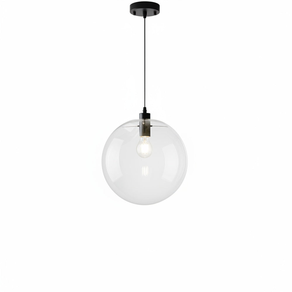 Clear Glass Globe Pendant Light in Matt Black, 20-30 cm