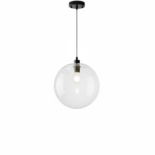 Clear Glass Globe Pendant Light in Matt Black, 20-30 cm