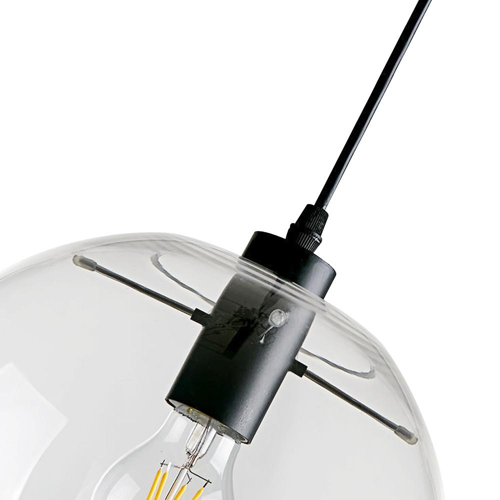 Clear Glass Globe Pendant Light in Matt Black, 20-30 cm