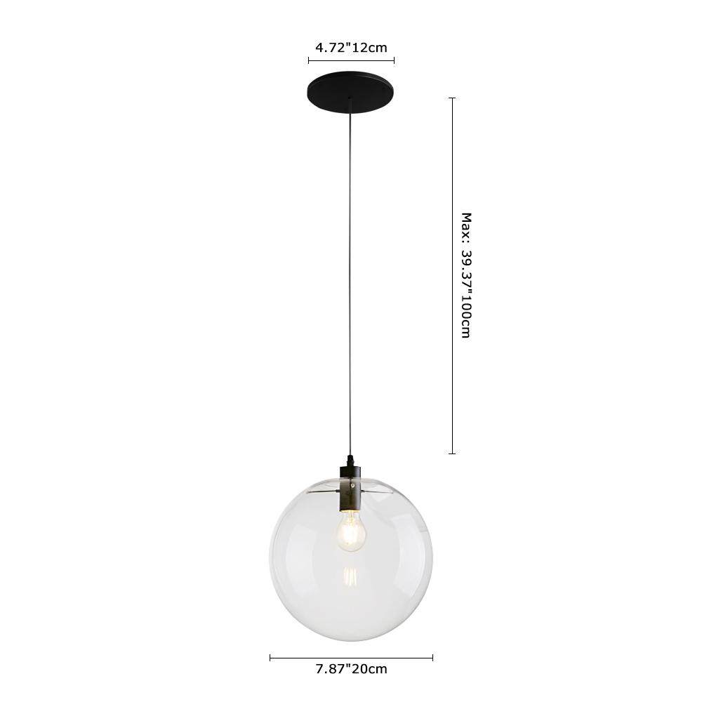 Clear Glass Globe Pendant Light in Matt Black, 20-30 cm