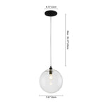 Clear Glass Globe Pendant Light in Matt Black, 20-30 cm