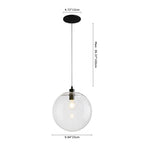 Clear Glass Globe Pendant Light in Matt Black, 20-30 cm