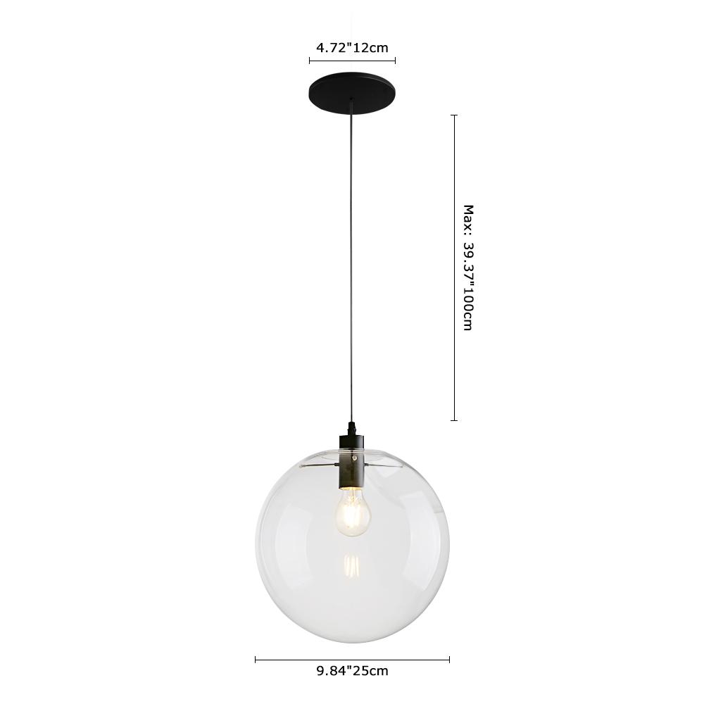 Clear Glass Globe Pendant Light in Matt Black, 20-30 cm
