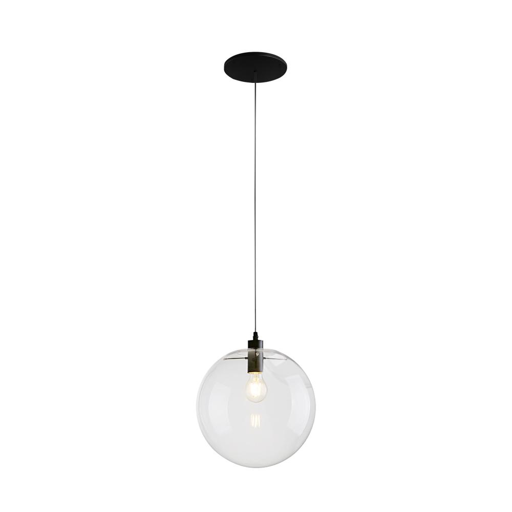 Clear Glass Globe Pendant Light in Matt Black, 20-30 cm