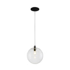 Clear Glass Globe Pendant Light in Matt Black, 20-30 cm