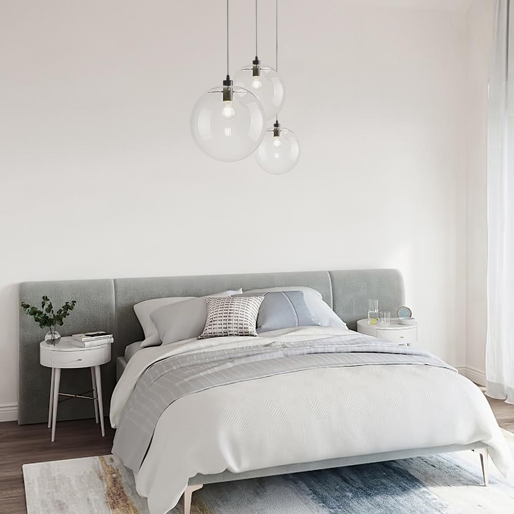 Clear Glass Globe Pendant Light in Matt Black, 20-30 cm