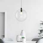 Clear Glass Globe Pendant Light in Matt Black, 20-30 cm