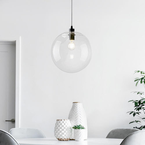 Clear Glass Globe Pendant Light in Matt Black, 20-30 cm