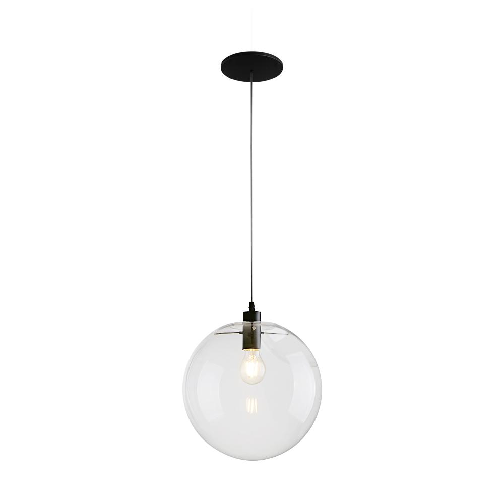 Clear Glass Globe Pendant Light in Matt Black, 20-30 cm