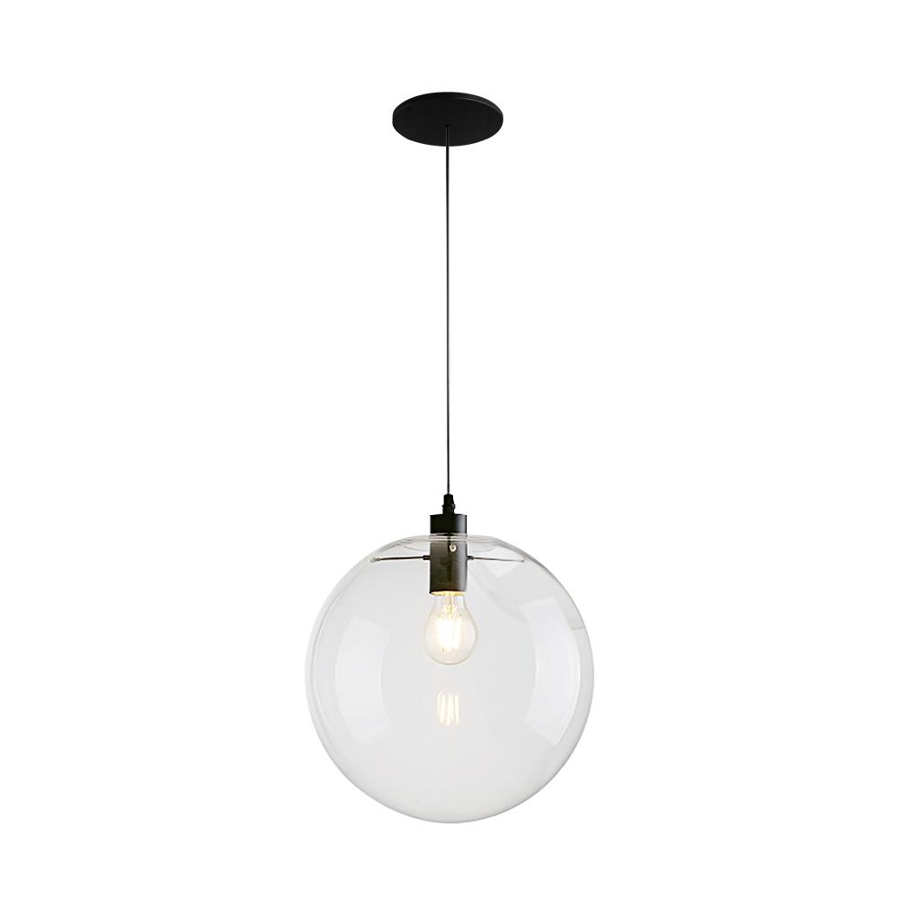 Clear Glass Globe Pendant Light in Matt Black, 20-30 cm