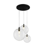 Clear Glass Globe Pendant Light in Matt Black, 20-30 cm
