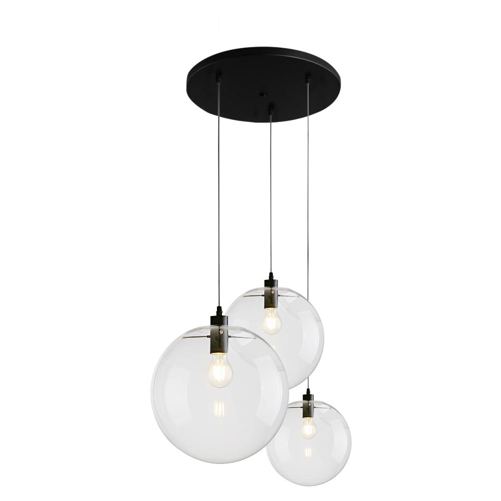 Clear Glass Globe Pendant Light in Matt Black, 20-30 cm