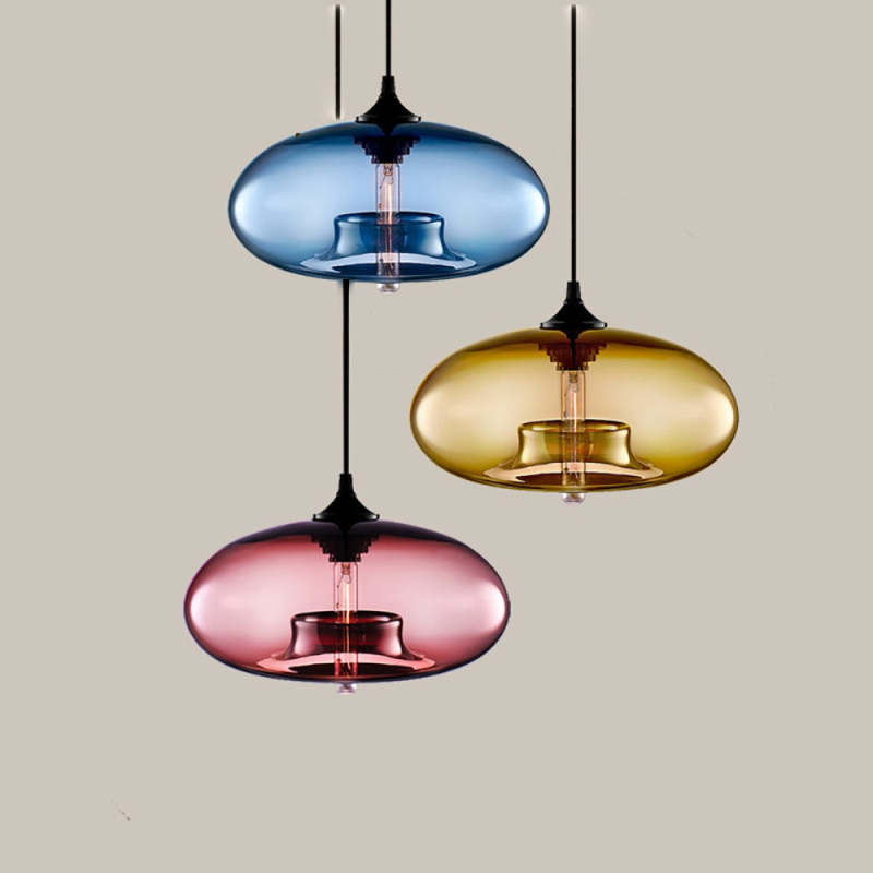 Ellipse Glass Pendant Light, Six Colours, LED Included