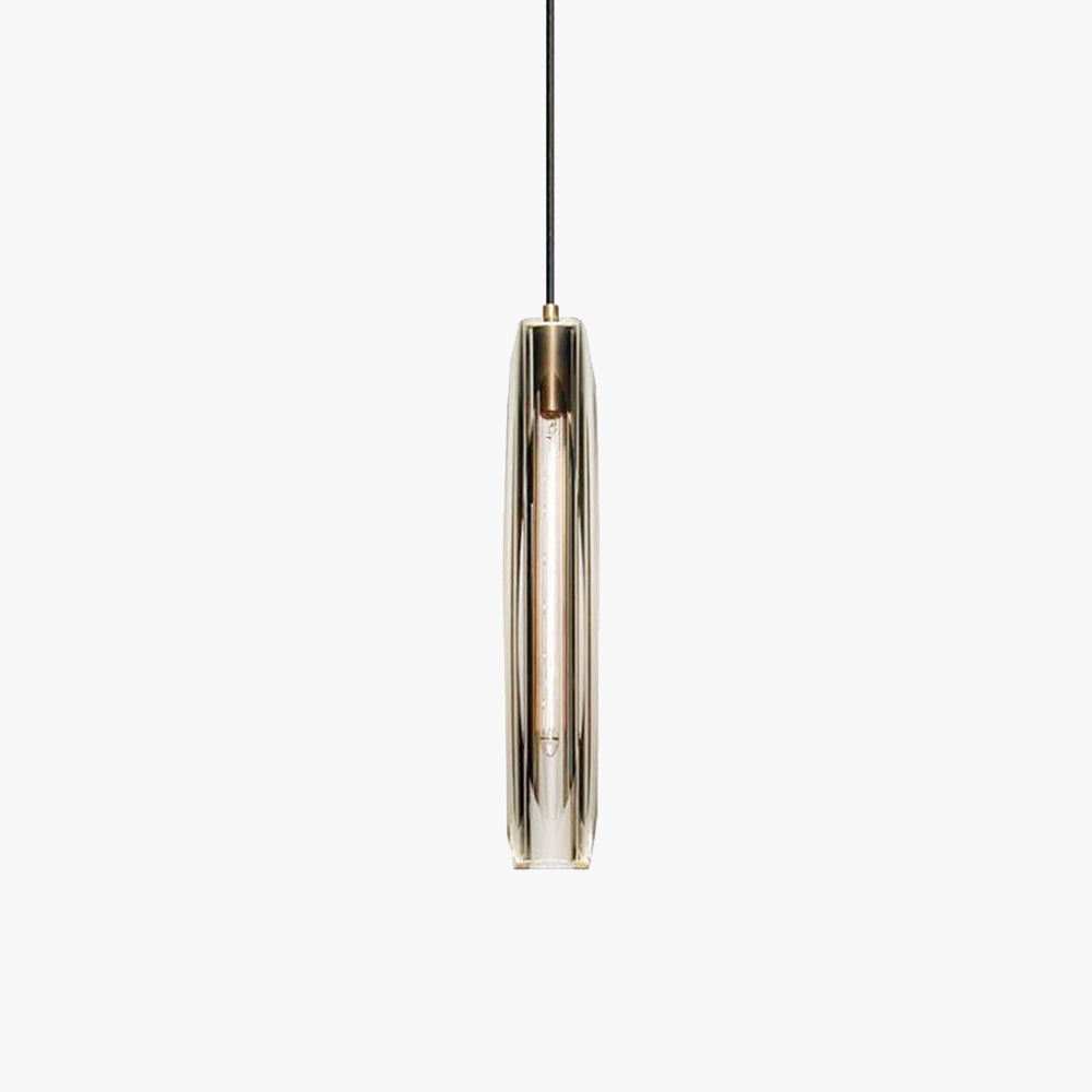 Modernist Cylinder Glass Pendant Light, Brass Effect, 38 cm