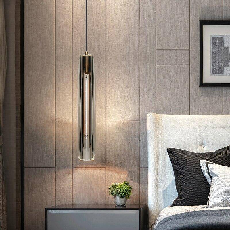 Modernist Cylinder Glass Pendant Light, Brass Effect, 38 cm