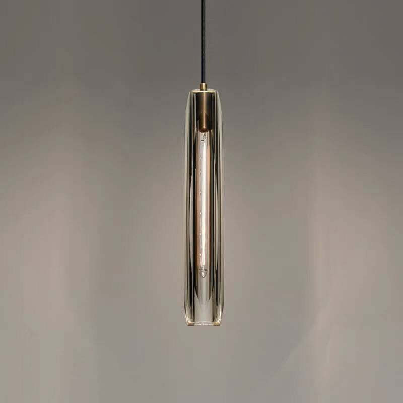Modernist Cylinder Glass Pendant Light, Brass Effect, 38 cm