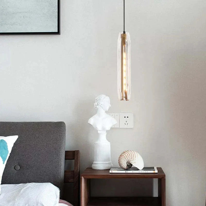 Modernist Cylinder Glass Pendant Light, Brass Effect, 38 cm