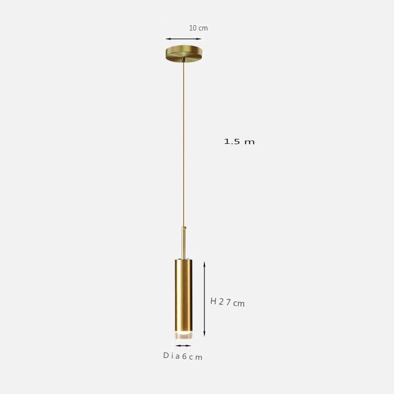 Modern Gold Tube Pendant Light with Faceted Diffuser, GU10