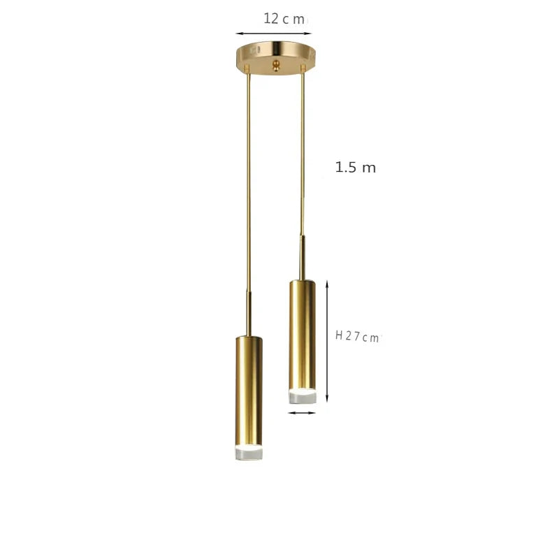 Modern Gold Tube Pendant Light with Faceted Diffuser, GU10