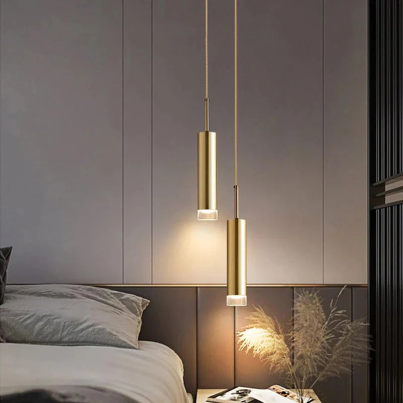 Modern Gold Tube Pendant Light with Faceted Diffuser, GU10