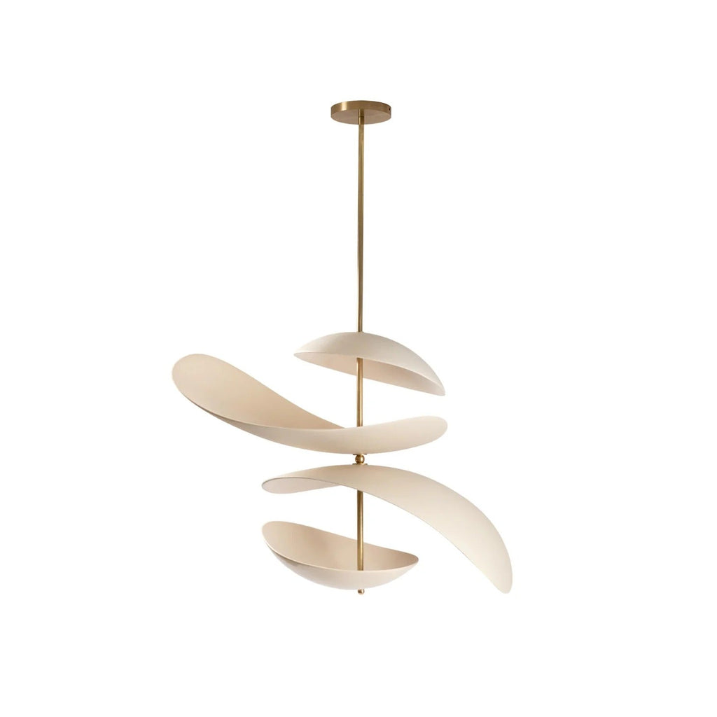 Wavy Leaf Pendant Light on Gold Rod, Integrated LED